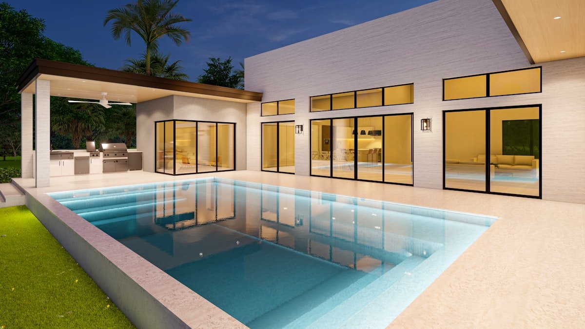 Property with private pool at night