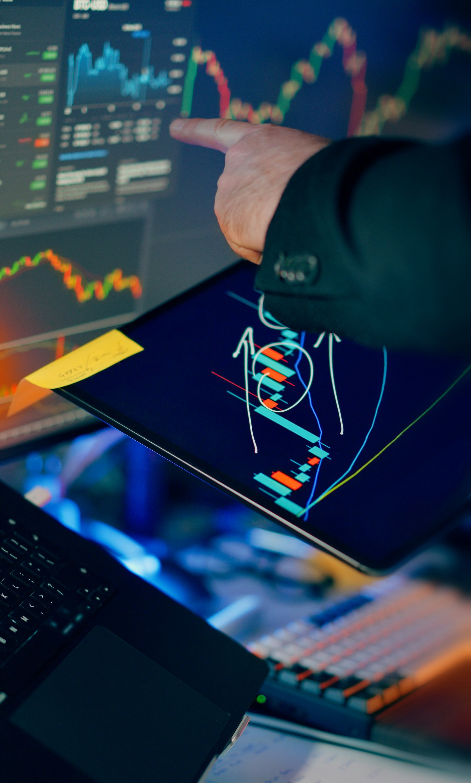 A trader reviewing charts on a tablet